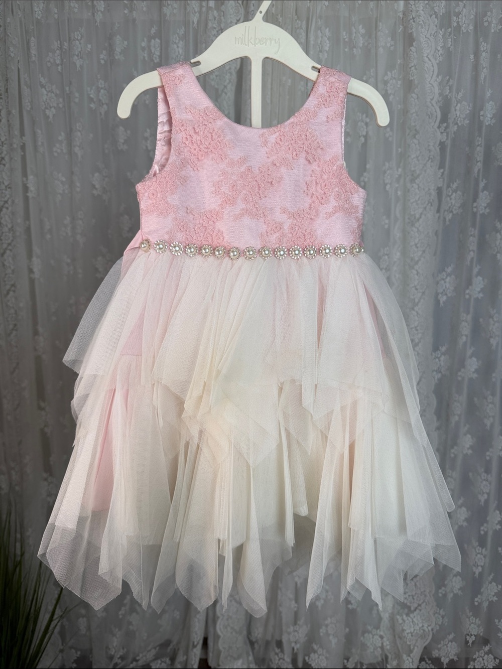 American Princess Pink Lace & Cream Tulle Party Dress